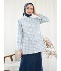 Blus Velya Kotak Biru Muda Big Size