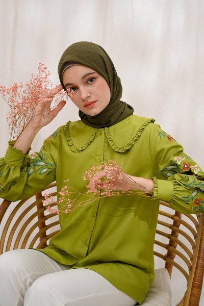 Blus Lura Bordir Green Lime