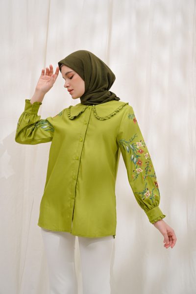 Blus Lura Bordir Green Lime Big Size
