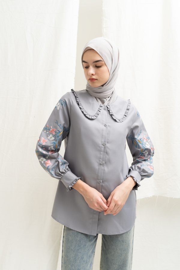 Blus Lura Bordir Silver Grey - Image 2