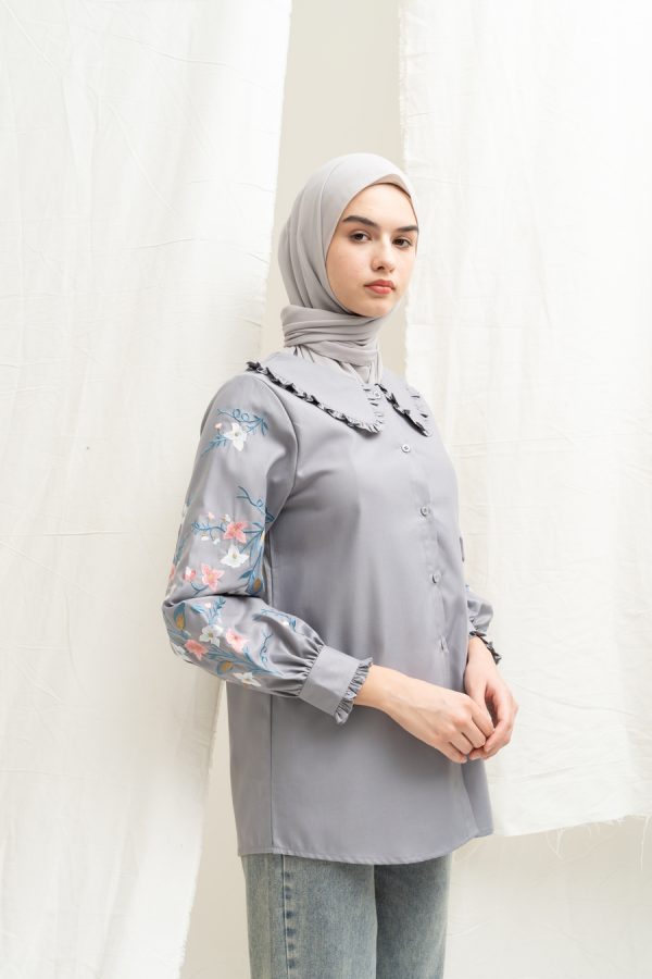 Blus Lura Bordir Silver Grey - Image 5