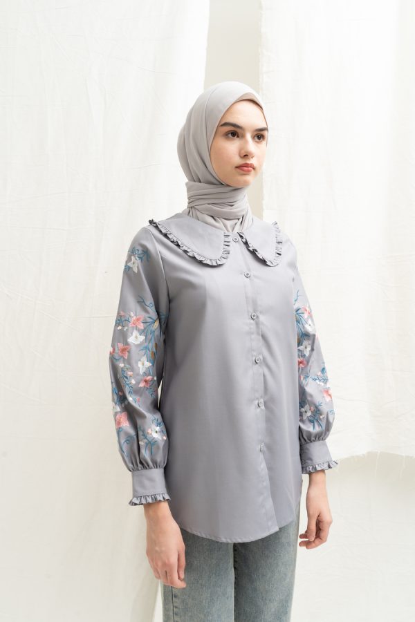 Blus Lura Bordir Silver Grey - Image 6