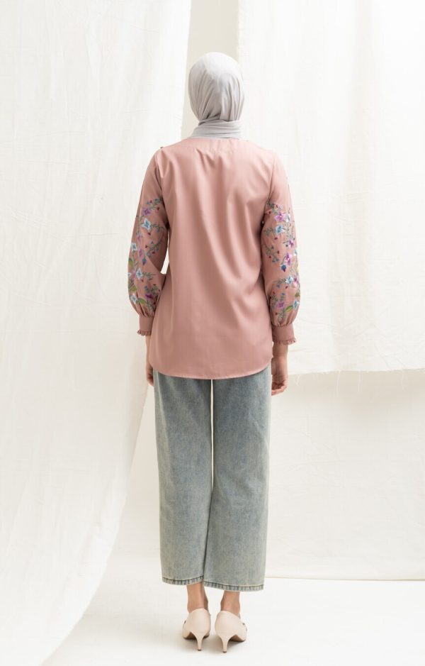 Blus Lura Bordir Dusty Pink Big Size - Image 7