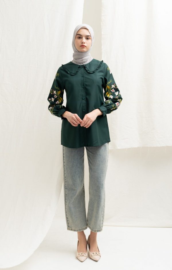 Blus Lura Bordir Emerald Green - Image 4