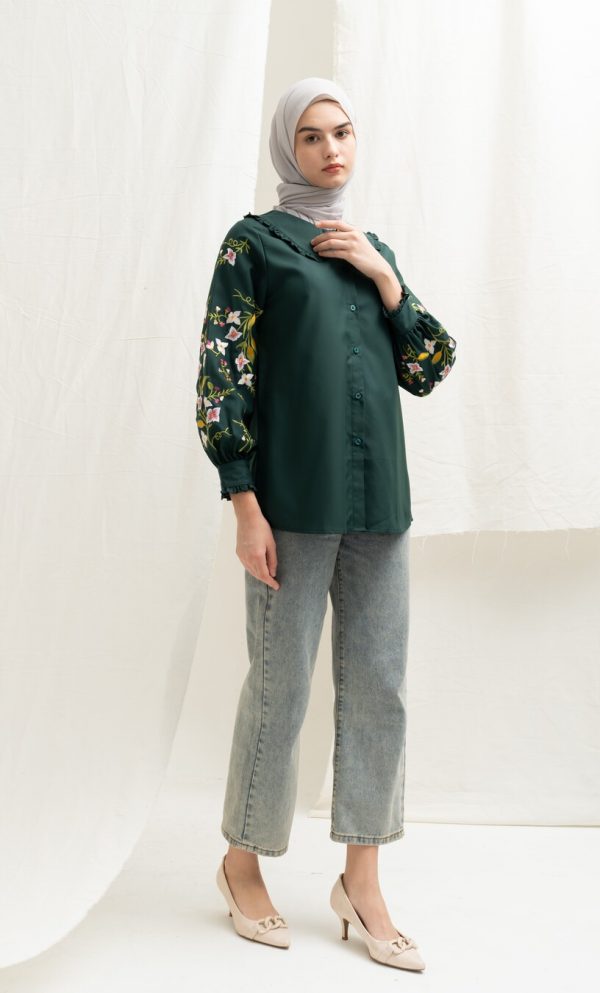 Blus Lura Bordir Emerald Green - Image 8