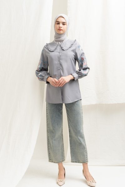 Blus Lura Bordir Silver Grey - M (Minor Defect)