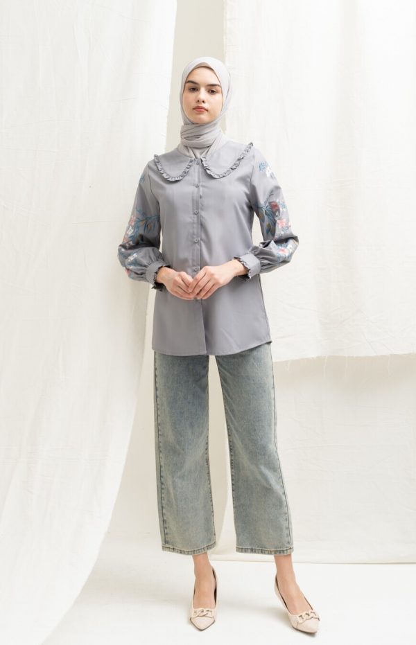 Blus Lura Bordir Silver Grey - Image 8