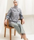 Blus Lura Bordir Silver Grey