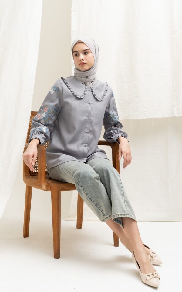 Blus Lura Bordir Silver Grey