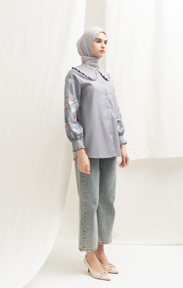 Blus Lura Bordir Silver Grey - Image 4