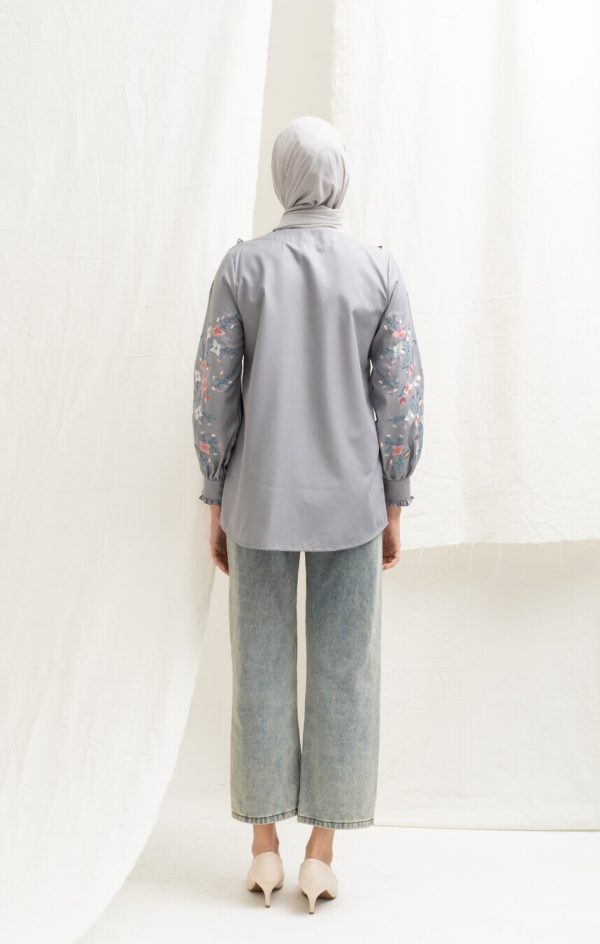 Blus Lura Bordir Silver Grey - Image 7