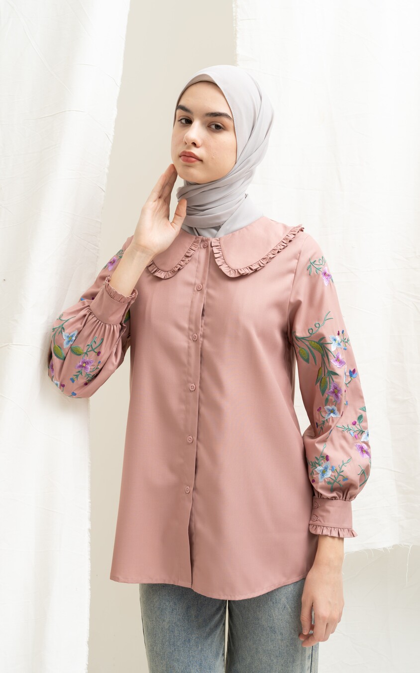 Blus Lura Bordir Dusty Pink Big Size