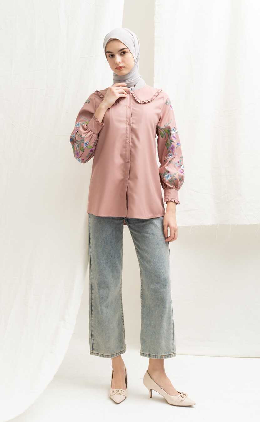 Blus Lura Bordir Dusty Pink Big Size - Image 8