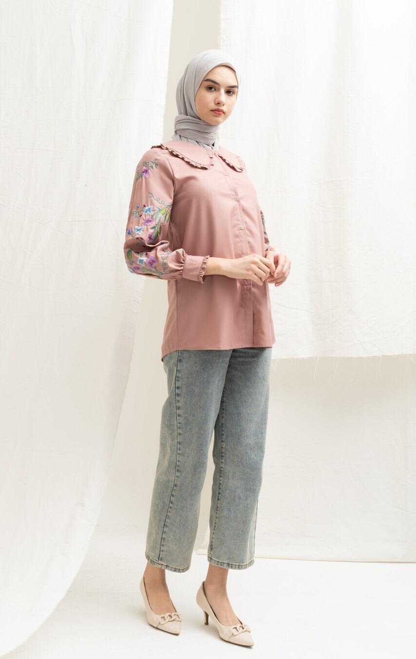 Blus Lura Bordir Dusty Pink Big Size - Image 3