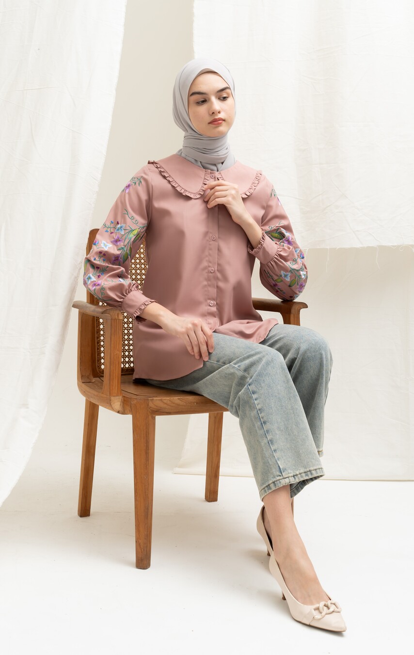 Blus Lura Bordir Dusty Pink Big Size - Image 7