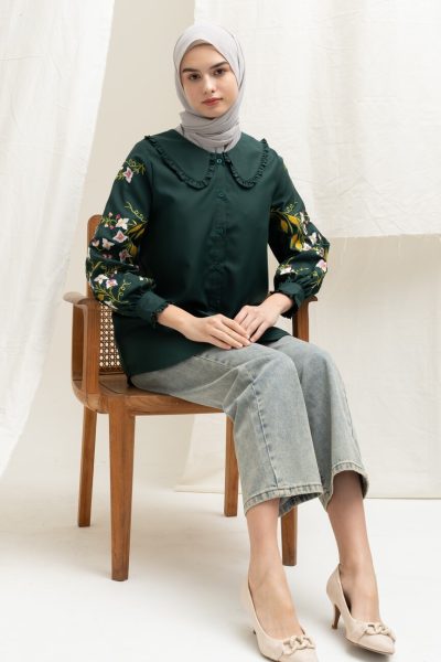 Blus Lura Bordir Emerald Green