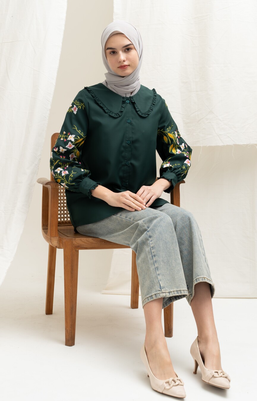 Blus Lura Bordir Emerald Green