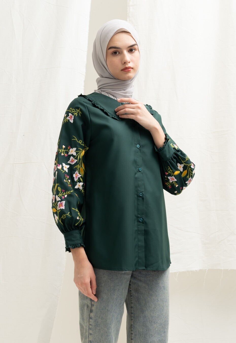 Blus Lura Bordir Emerald Green Big Size