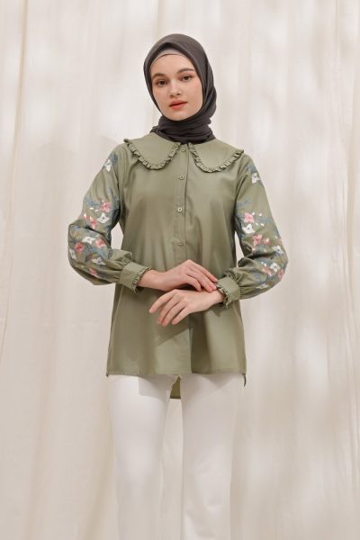 Blus Lura Bordir Sage Grey Big Size