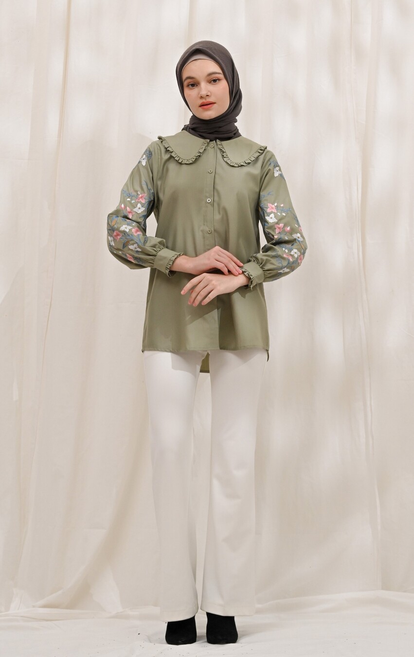 Blus Lura Bordir Sage Grey - Image 2