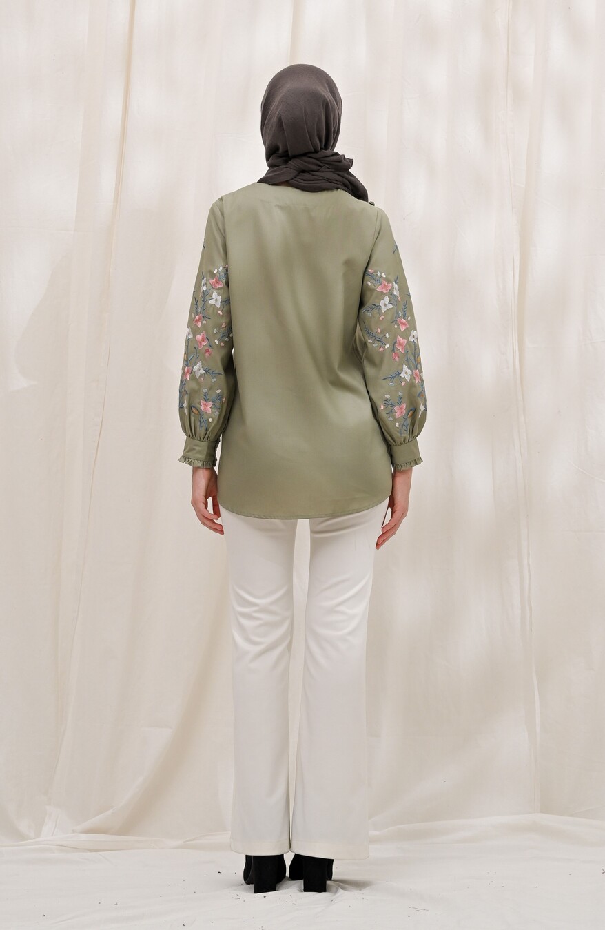 Blus Lura Bordir Sage Grey - Image 4