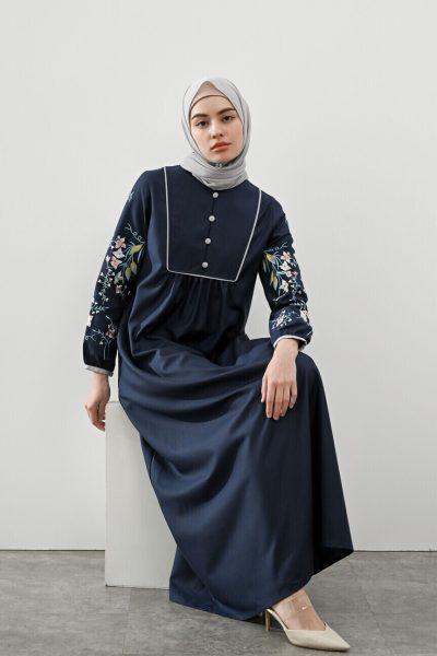 Gamis Miranti Bordir Navy Big Size